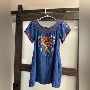 Miss Me Blue Dress with Floral Embroidery